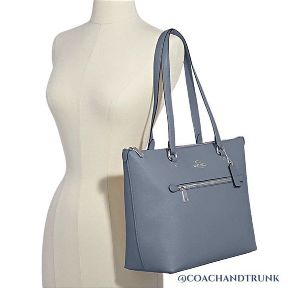 COACH LEATHER 3 PIECE SET Marble Blue Gallery Tote Double Zip Wallet + Card Case - Picture 3 of 12